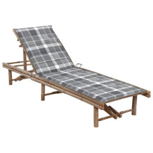 Transat cadeira de praia cama de jardim móvel de exterior com almofada bambu 02_0012292