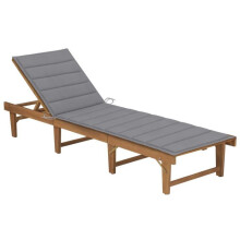 Transat chaise longue de solário cama de jardim móvel de exterior dobrável com almofada em madeira de acácia sólida 02_0012842