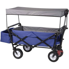 Carrinho de jardim de 4 rodas com freio e toldo removível azul 19_0001003