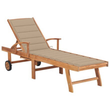 Chaise longue - Teca - Ajustável - Almofada bege - Resistente às intempéries - 1 pessoa