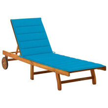 Transat chaise longue de banho de sol cama de jardim móvel de exterior com almofada de madeira de acácia sólida 02_0012379