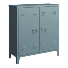 Armário de escritório - Metal - 2 portas - 90 x 80 x 33 cm - Cinza-azul - Design contemporâneo