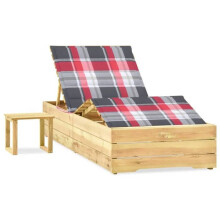 Transat Liegestuhl Sonnenliege Gartenbett Terrassenmöbel mit Tisch und Kissen imprägniertes Pinienholz 02_0012660