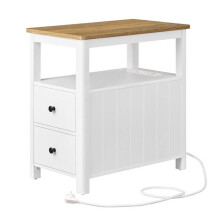 Mesa de apoio - HELLOSHOP26 - 60x35x60 cm - 2 gavetas - Tomada integrada - Estilo costeiro