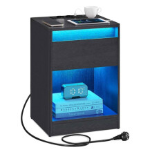 Mesa de cabeceira - HELLOSHOP26 - Moderna - Multiponto integrado - Luzes LED ajustáveis - Preto cinza