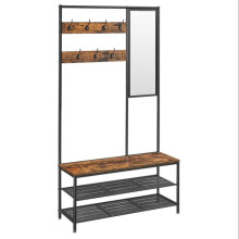 Meuble d’entrée - HELLOSHOP26 - 4-en-1 - Miroir 80 x 30 cm - 7 crochets - Banc 98 cm