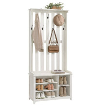Porte-manteau - HELLOSHOP26 - Banc à chaussures - 7 crochets doubles - Étagère réglable - Blanc nuage