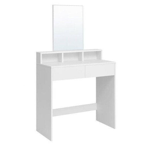 Coiffeuse - HELLOSHOP26 - Miroir Rectangulaire - 2 Tiroirs - 3 Compartiments - Blanc