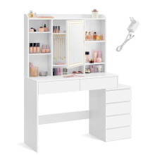 Coiffeuse - HELLOSHOP26 - Miroir LED réglable - Rangement pratique - Design contemporain - Blanc