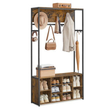 Porte-manteau meuble d’entrée - HELLOSHOP26 - 4-en-1 - Étagères réglables - Banc à chaussures - Noir rustique