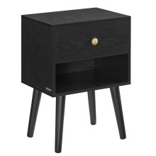 Mesa de cabeceira - HELLOSHOP26 - Preto madeira - 1 gaveta - 1 compartimento aberto - 28 x 39 x 55 cm