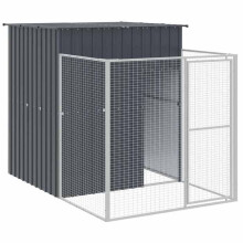 Nicho para cachorro com pátio - HELLOSHOP26 - 165 x 251 x 181 cm - Aço galvanizado - Antracite
