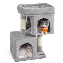 Albero per gatti - HELLOSHOP26 - 67 cm - Grigio chiaro - 2 nicchie - Pali per graffiare in sisal