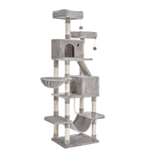 Árvore para gato - HELLOSHOP26 - 206 cm - Cinza claro - Painel de aglomerado - Tecido pelúcia