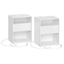 Mesa de cabeceira - HELLOSHOP26 - Conjunto de 2 - Tomada integrada - Gaveta de armazenamento - Branco fosco