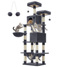 Arranha-céu para gatos - HELLOSHOP26 - 206 cm - Cinza claro - 5 níveis - 2 nichos confortáveis