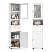 Badezimmermöbel - HELLOSHOP26 - Aufbewahrungssäule - 30 x 40 x 165 cm - Wolkenweiß - Verstellbare Regale