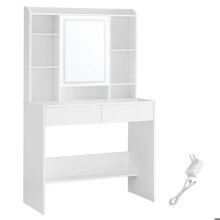 Coiffeuse - HELLOSHOP26 - Miroir LED 3 couleurs - Rangement pratique - Design moderne - 2 tiroirs