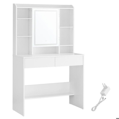 Coiffeuse - HELLOSHOP26 - Miroir LED 3 couleurs - Rangement pratique - Design moderne - 2 tiroirs