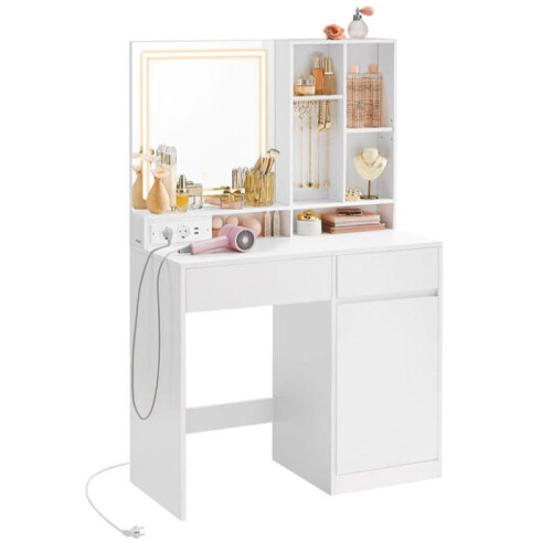 Coiffeuse - HELLOSHOP26 - Miroir rétroéclairé - 2 tiroirs - 6 compartiments - USB intégré