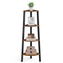 Étagère d'angle - HELLOSHOP26 - Rétro - Métal noir - Panneau aggloméré - 34 x 34 x 125 cm