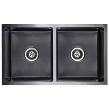 Fregadero de cocina hecho a mano con colador 76 x 44 cm acero inoxidable negro 02_0002370
