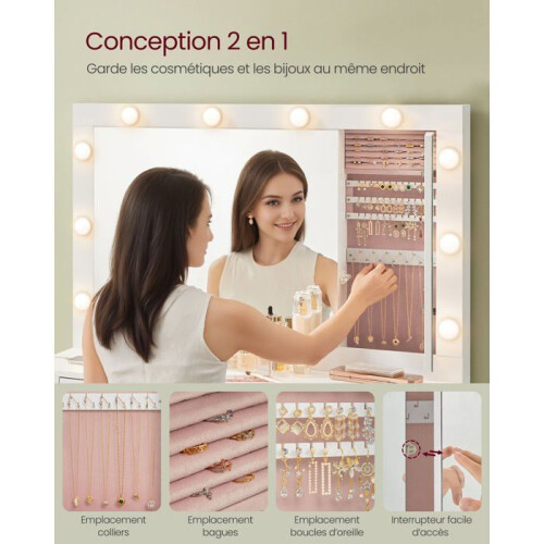 Coiffeuse - HELLOSHOP26 - Miroir avec éclairage LED - 5 tiroirs - Multiprise intégrée - Design contemporain 1