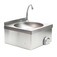 Lavabo in acciaio inox a vasca tonda, comando al ginocchio, lavabo per mani 16_0002397