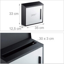 Buzón de pared moderno de acero bicolor diseño 35 cm negro blanco 13_0000471_3