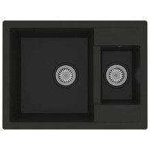 Fregadero de cocina y dos lavabos con orificio de desagüe 58 x 44 cm granito negro 02_0002405