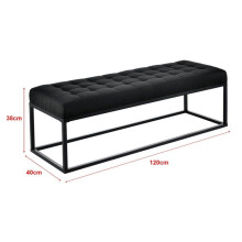 Gevoerde tabouret bank met metalen poten en textiel hoes 120 cm zwart
