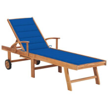 Transat - Helloshop26 - Liegestuhl aus Teakholz - Verstellbare Rückenlehne - Kissen in königsblau - 195 cm
