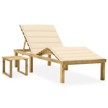 Transat - HELLOSHOP26 - Holzliege - Wetterfest - Verstellbar - Mit Tisch und Kissen