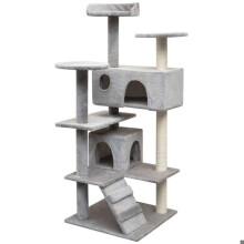 Kattenboom krabpaal speelhuisje speelmateriaal voor huisdieren pluche van sisal 125 cm grijs 3702272