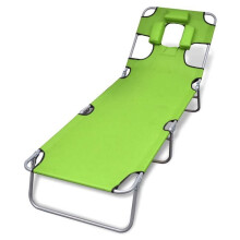Transat chaise longue baño de sol cama de jardín terraza mueble de exterior con cojín para la cabeza acero recubierto de polvo verde 02