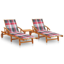 Set aus 2 Liegestühlen Sonnenliege Gartenliege Terrassenmöbel für den Außenbereich 199 cm mit Tisch und Kissen