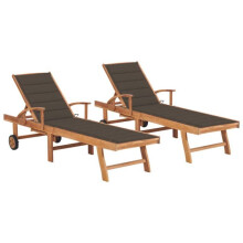 Transat - Helloshop26 - Set von 2 - Teakholz - Verstellbare Rückenlehne - Taupe Kissen