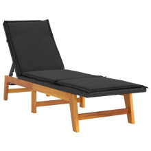 Transat Liege mit Sonnenschutz, Gartenbett, Terrassenmöbel mit Kissen aus geflochtener Kunststoff/ Massivholz