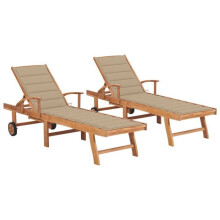 Transat - Helloshop26 - Set von 2 - Teakholz - Verstellbare Rückenlehne - Beiger Kissen