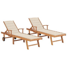 Transat - Helloshop26 - Set von 2 - Teakholz - Verstellbare Rückenlehne - Creme Kissen