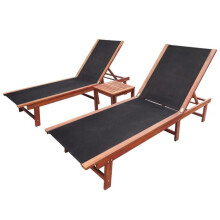 Set aus 2 Liegestühlen, Sonnenliegen, Gartenliegen, Terrassenmöbeln und Tisch aus solidem Akazienholz.