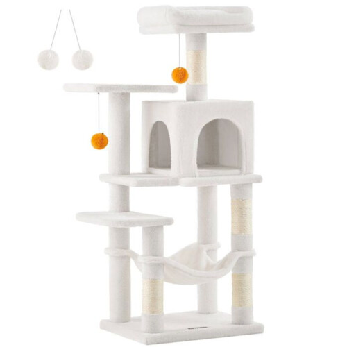 Albero per gatti - HELLOSHOP26 - 143 cm - Beige - Multi-livello - 2 piattaforme imbottite