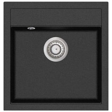Fregadero de cocina de granito, cubo único 49 x 51 cm negro 02_0002317