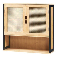 Wandregal - HELLOSHOP26 - 60x60x20 cm - 2 Türen - MDF und Bambus - Zeitloses Design