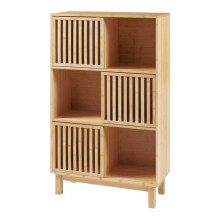 Bibliothèque - HELLOSHOP26 - Etagère autoportante - 6 étagères - 3 portes coulissantes - Bambou naturel