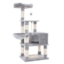 Kattenboom - HELLOSHOP26 - Multi-niveaus - Lichtgrijs - 138 cm - Niche en hangmat inbegrepen