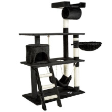 Kattenboom krabpaal speelhuisje speelgoed dieren pluche zwart 141 cm 08_0000514