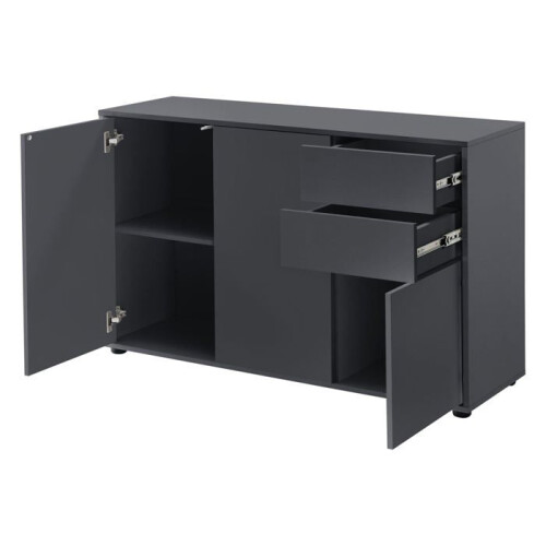 Commode estilizada mueble de almacenamiento práctico con 2 cajones 3 puertas panel de partículas 74 1