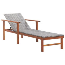 Transat chaise longue - HELLOSHOP26 - Gris - Resina trenzada - Madera de acacia - 200x55x56 cm