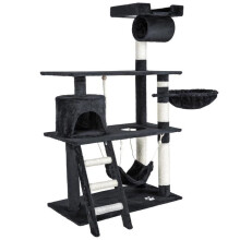 Donkere grijze kattenboom met krabpaal, niche, speelgoed voor huisdieren, 141 cm 08_0000512